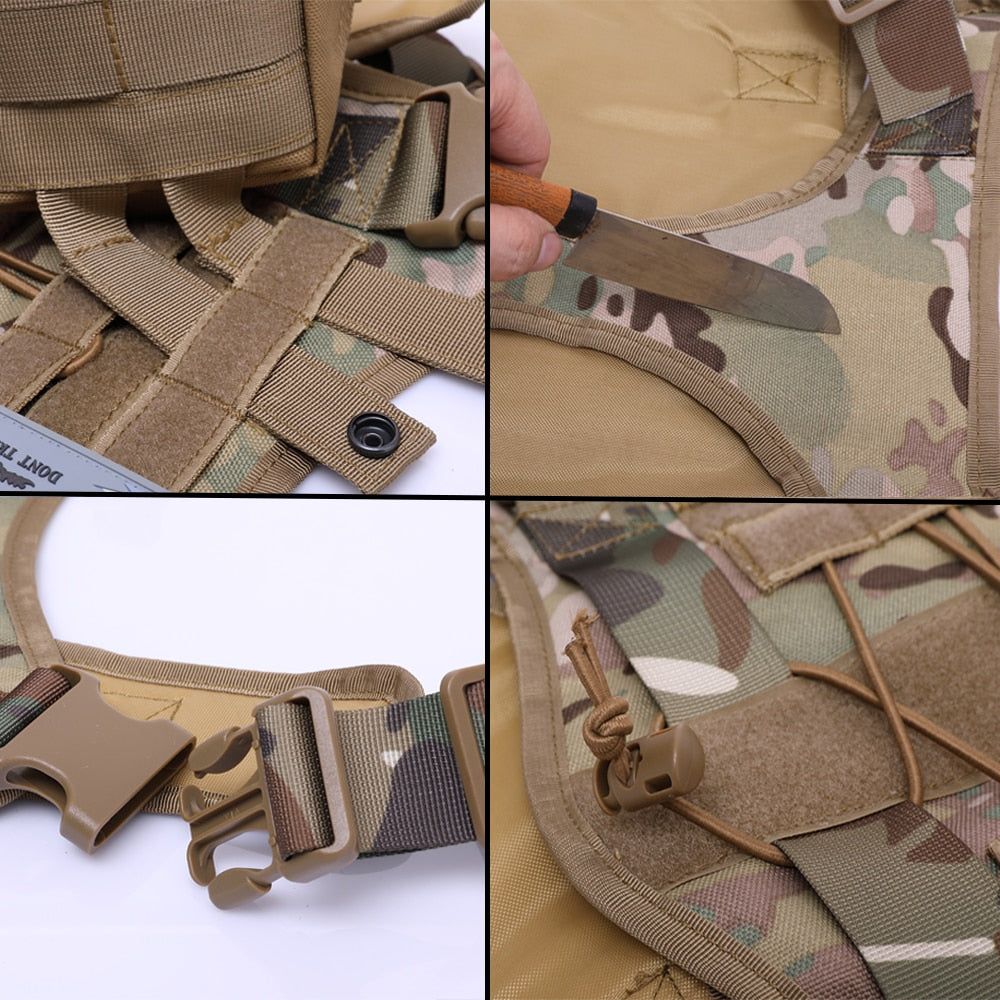 Military Tactical Dog Harness with Handle & Bungee Leash