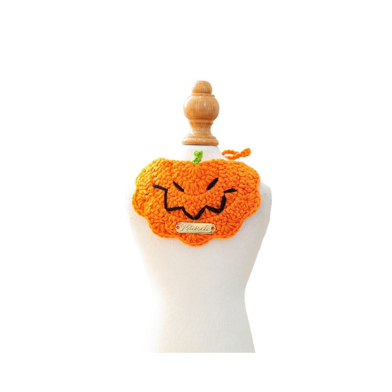 Pet Accessory Halloween Gold Label Knit Bandana Cat Dog Bib Ghost Festival Cartoon Pumpkin Tied Neckwear