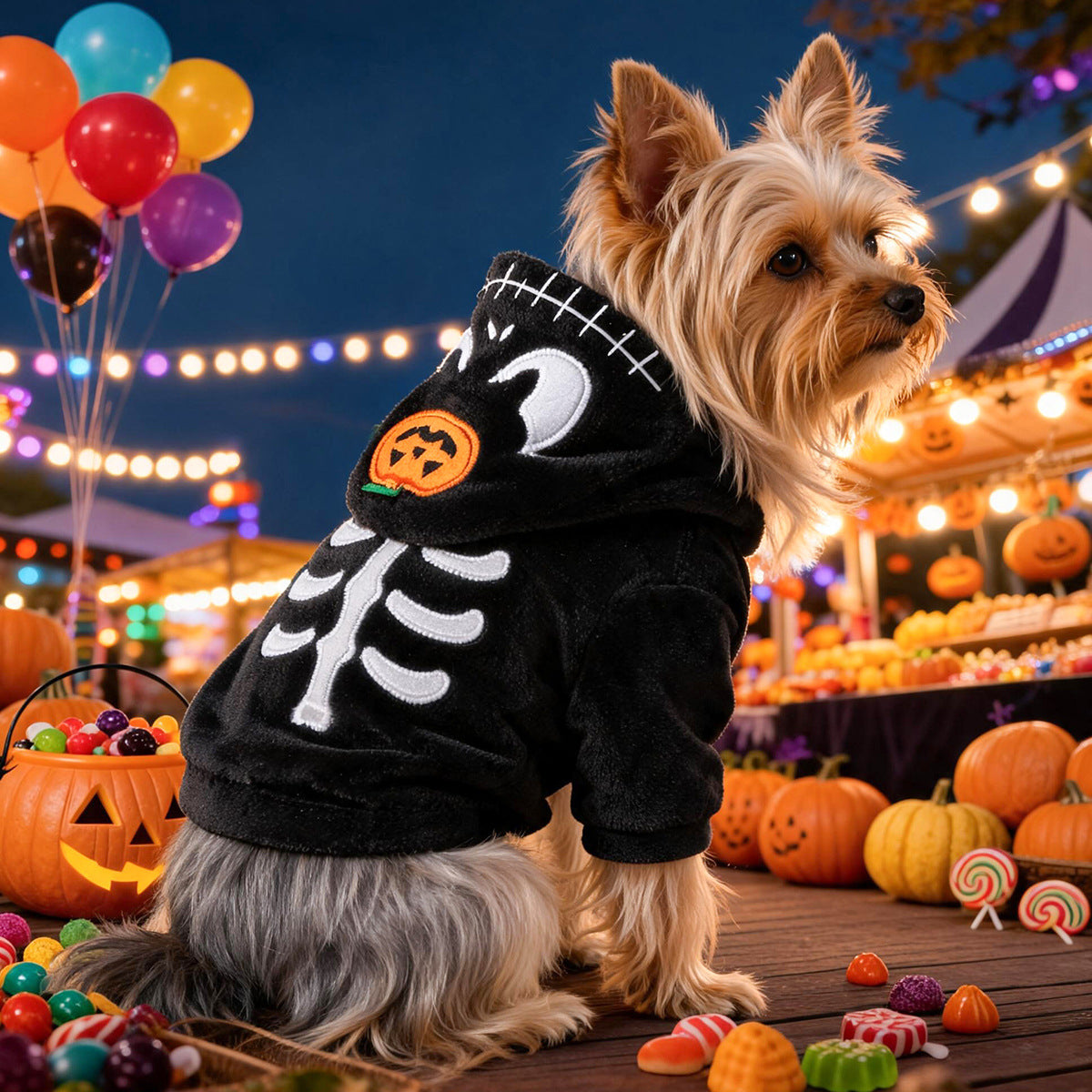 Halloween Skeleton Ghost Hoodie for Small Dogs & Cats