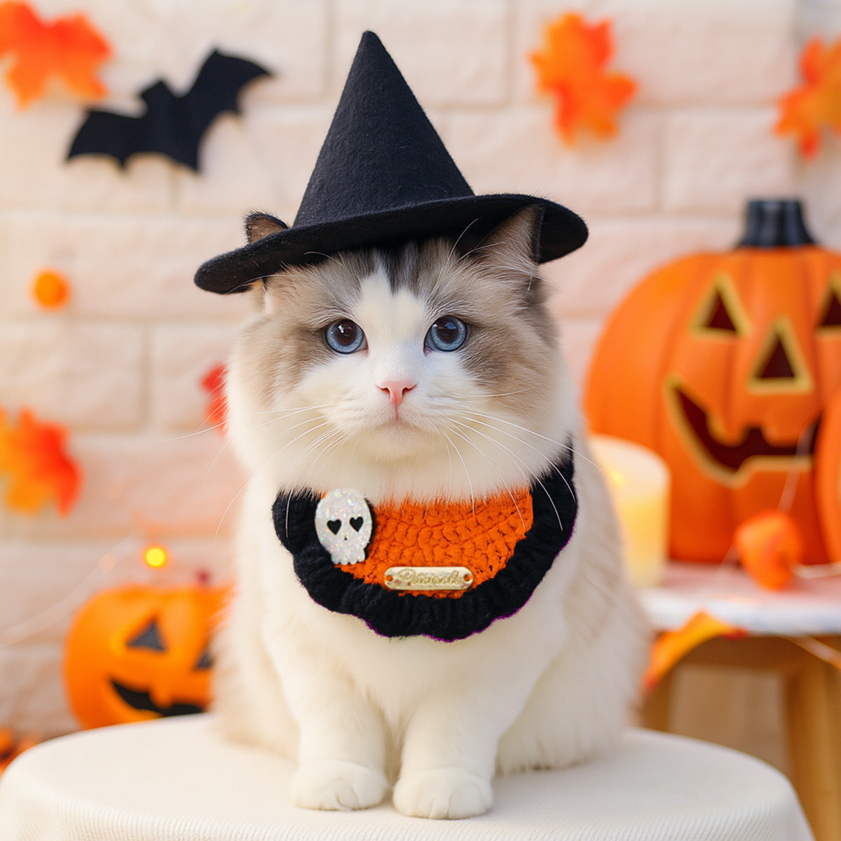 Pet Accessories  Halloween Knitted Gold Label Bandana Cat Dog Bib Festival Costume Neck Scarf