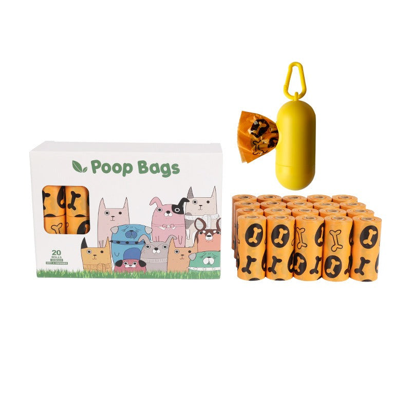Orange and green pet garbage bags for dogs to pick up feces and defecate