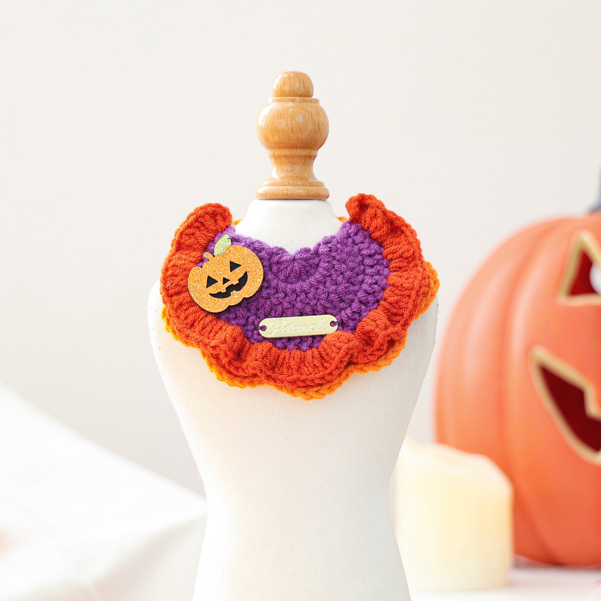 Pet Accessory Halloween Gold Label Knit Bandana Cat Dog Bib Ghost Festival Cartoon Pumpkin Tied Neckwear
