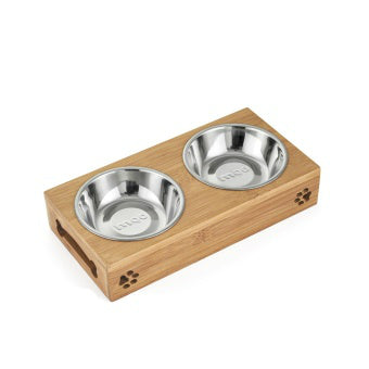 Stainless Steel & Ceramic Pet Bowl Set with Bamboo Frame