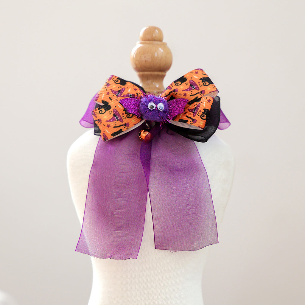 Pet Dog Cat Halloween Fluffy Ball Bat Ribbon Bow Neck Scarf Pet Accessories