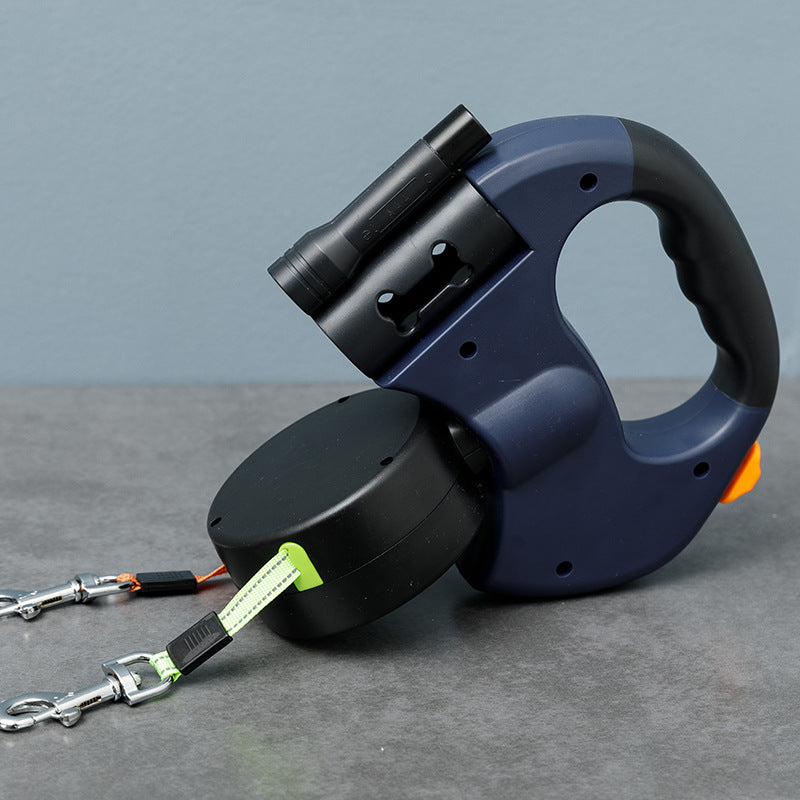 One to two dog leash medium-sized and small dog teddy 2-in-1 dual head automatic retractable dog leash