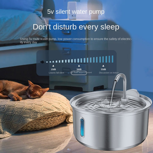 4L Stainless Steel Pet Water Dispenser with Round Viewing Window and Large Capacity LED for Cats and Dogs