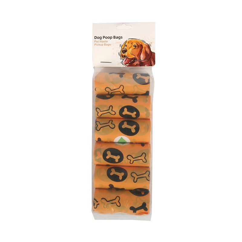 Orange and green pet garbage bags for dogs to pick up feces and defecate