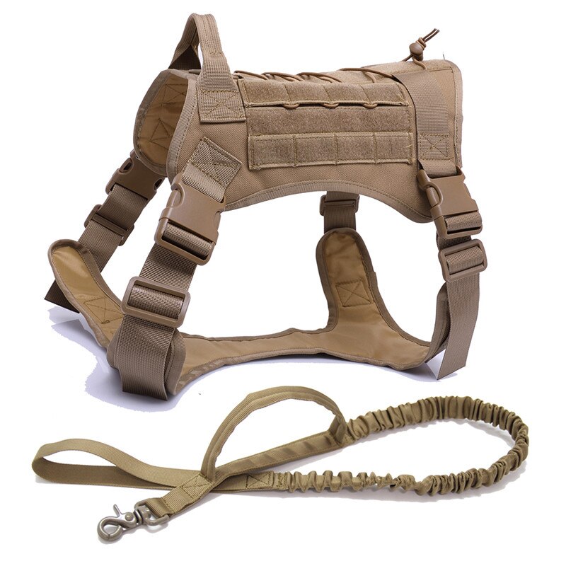 Military Tactical Dog Harness with Handle & Bungee Leash
