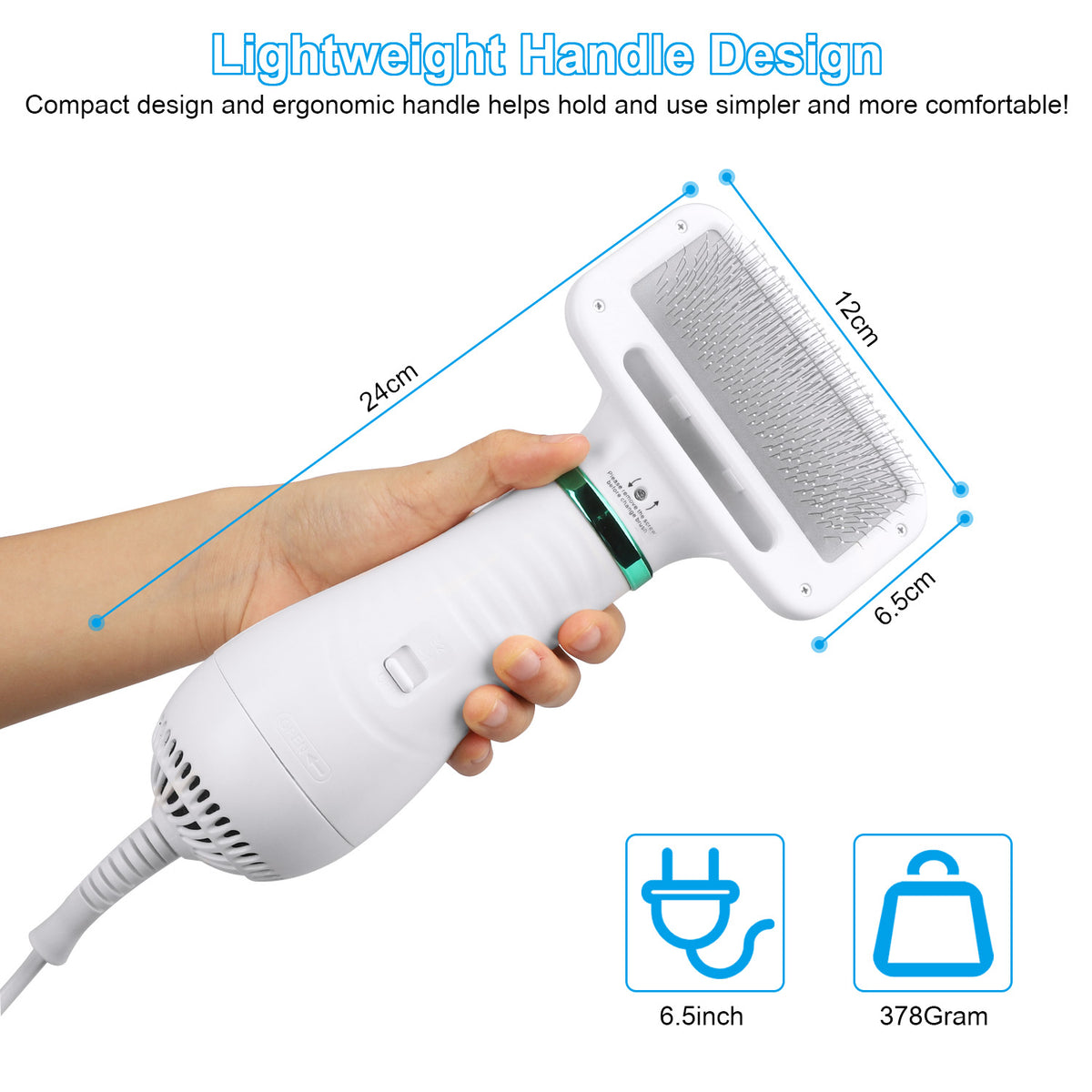 2-in-1 Low Noise Pet Hair Dryer & Grooming Comb
