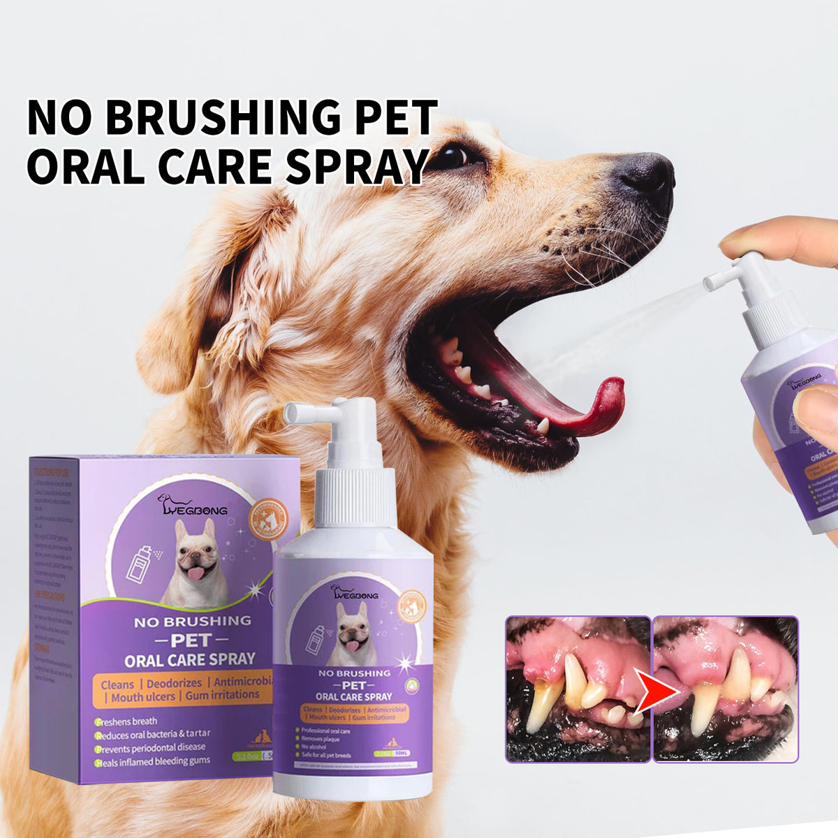 Yegbong Dog And Cat Tooth Cleaning Spray, Pet Mouth Cleaning Breath Fresh Deodorizing Cleaning Spray