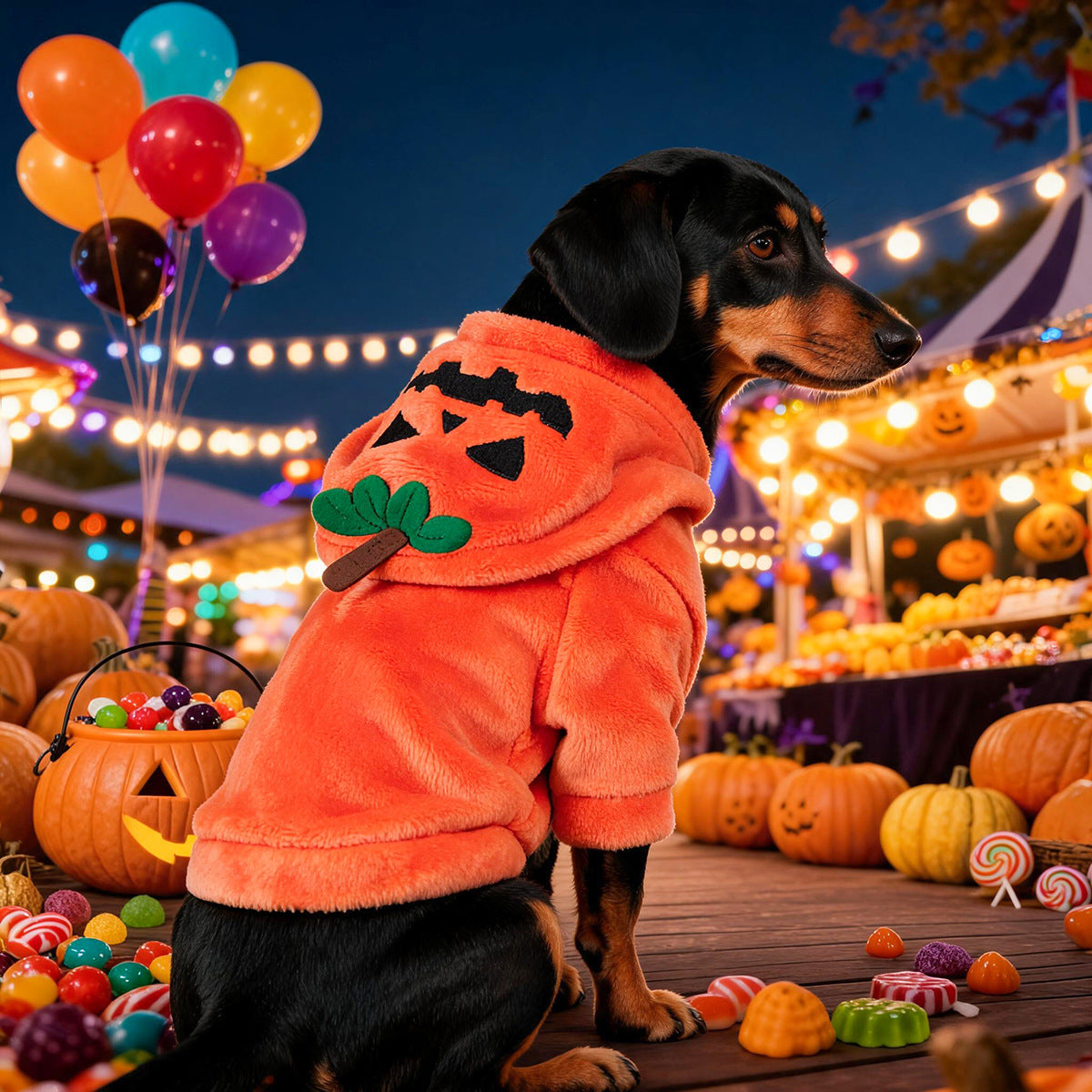 Halloween Pumpkin Pet Hoodie Costume Fleece Warm Dog Cat Hoodie with Leash Clip