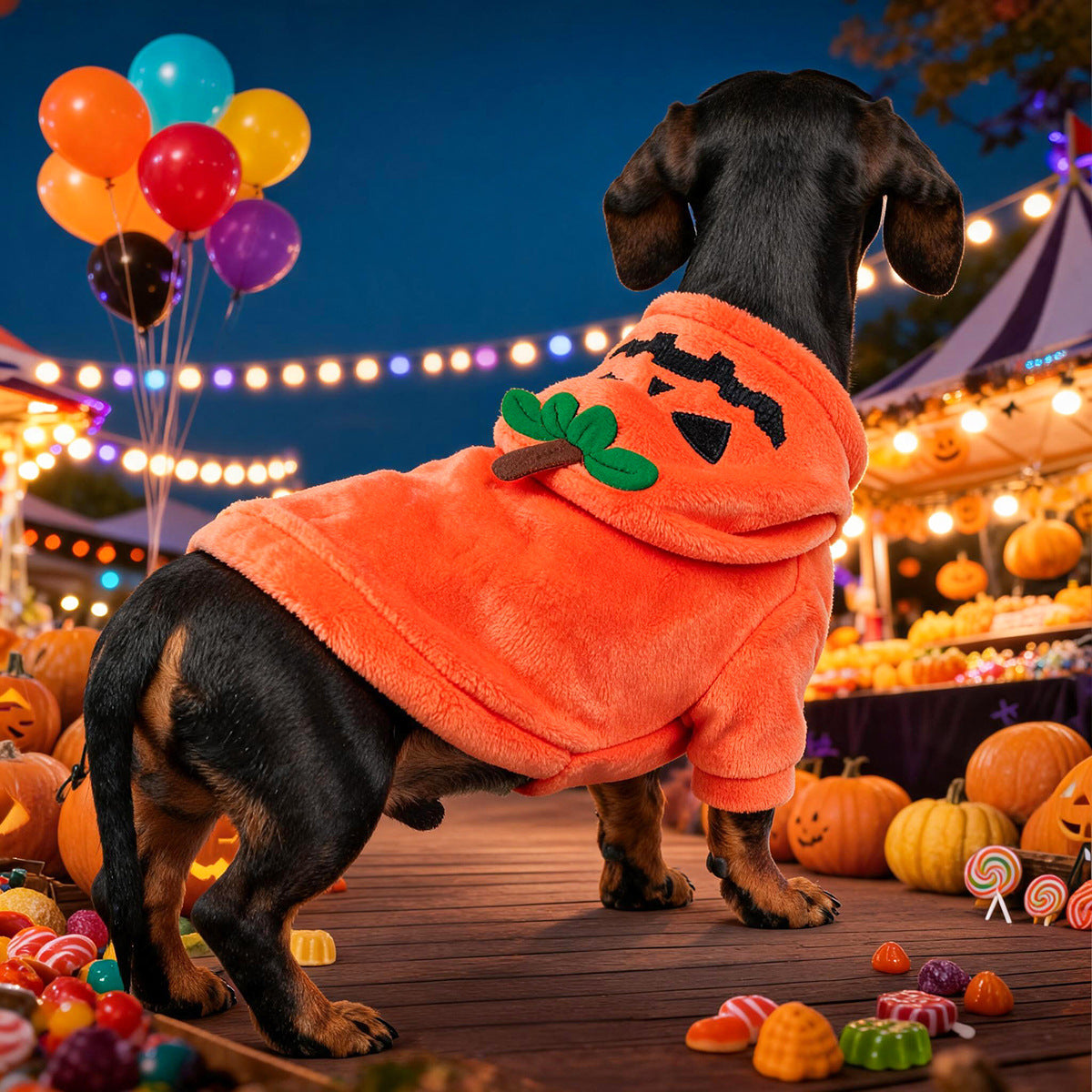Halloween Pumpkin Pet Hoodie Costume Fleece Warm Dog Cat Hoodie with Leash Clip