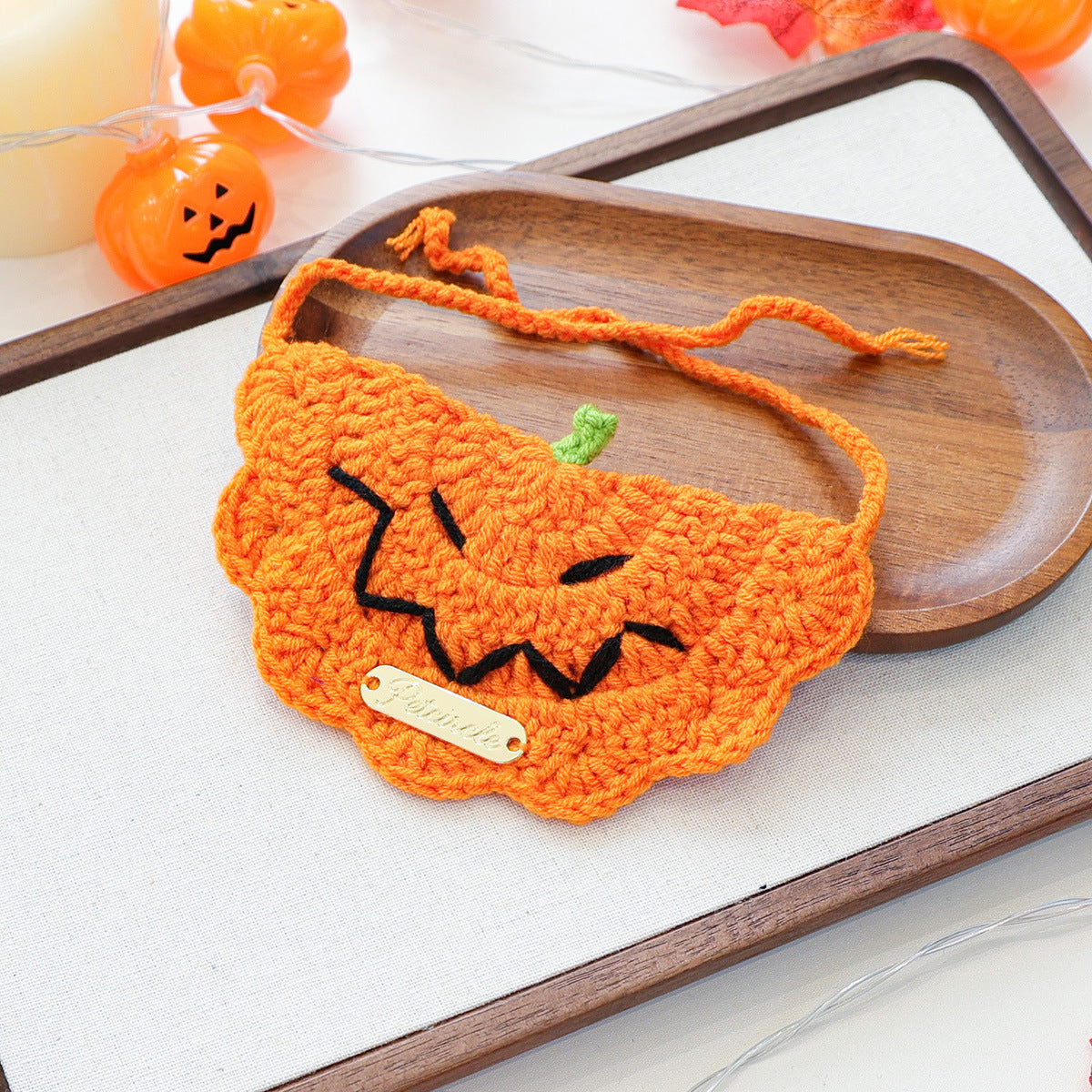 Pet Accessory Halloween Gold Label Knit Bandana Cat Dog Bib Ghost Festival Cartoon Pumpkin Tied Neckwear
