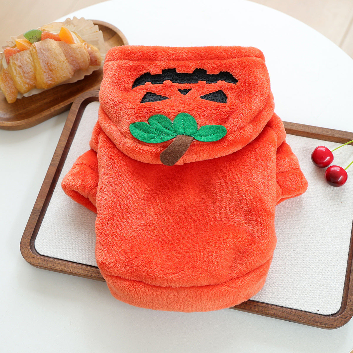 Halloween Pumpkin Pet Hoodie Costume Fleece Warm Dog Cat Hoodie with Leash Clip