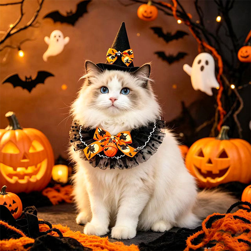 New Cat Bandana Hat Set Halloween Pet Scarf Neckwear Dog Bib Collar