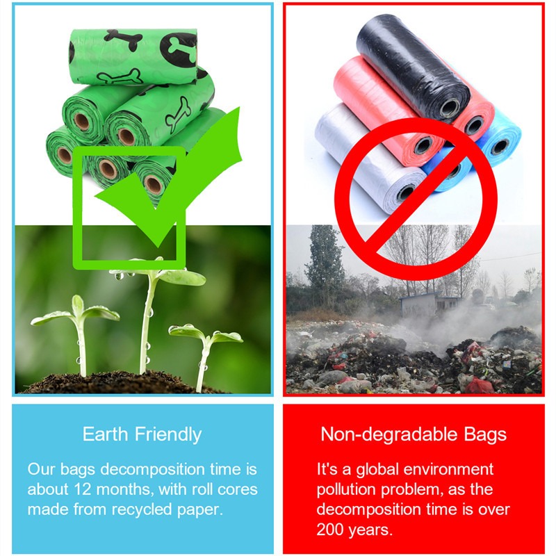 Orange and green pet garbage bags for dogs to pick up feces and defecate