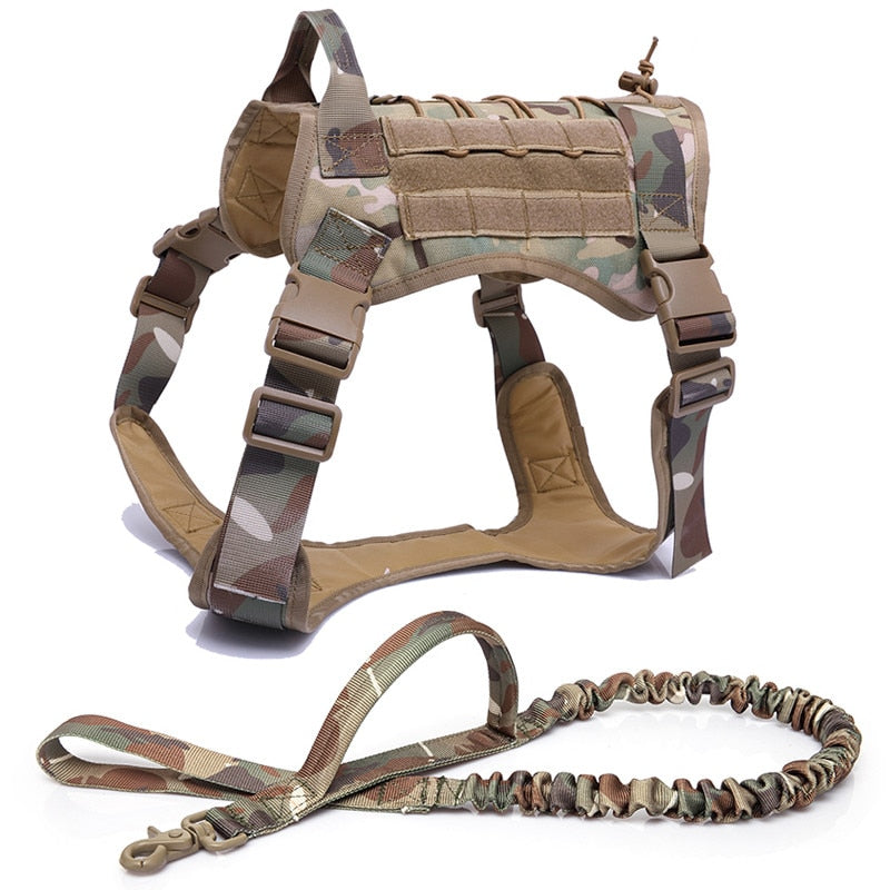 Military Tactical Dog Harness with Handle & Bungee Leash