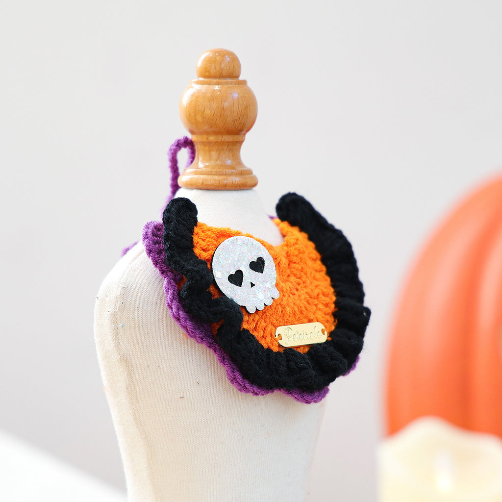 Pet Accessories  Halloween Knitted Gold Label Bandana Cat Dog Bib Festival Costume Neck Scarf