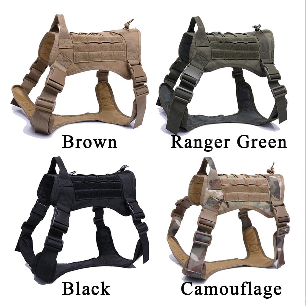 Military Tactical Dog Harness with Handle & Bungee Leash