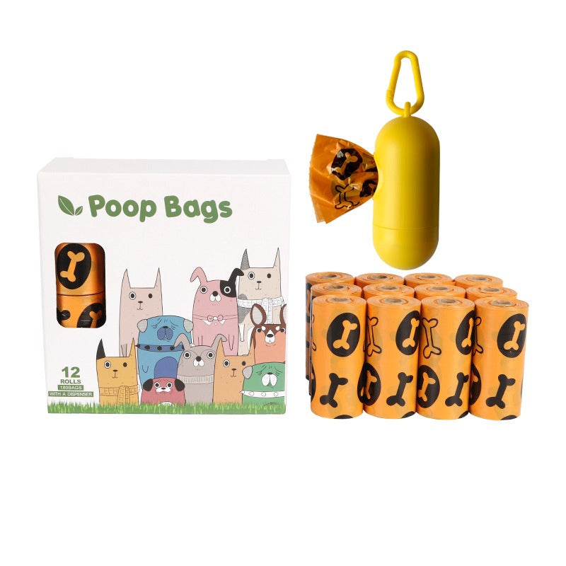 Orange and green pet garbage bags for dogs to pick up feces and defecate