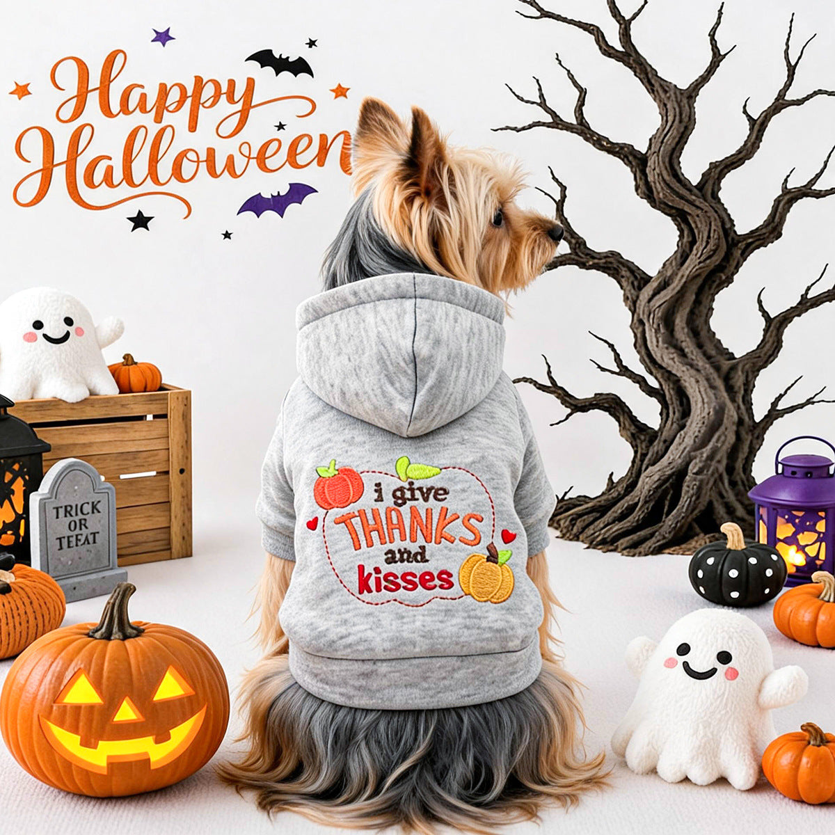 Pet Dog Cat Clothes Halloween Thanksgiving Pumpkin Hoodie Small Dog Apparel