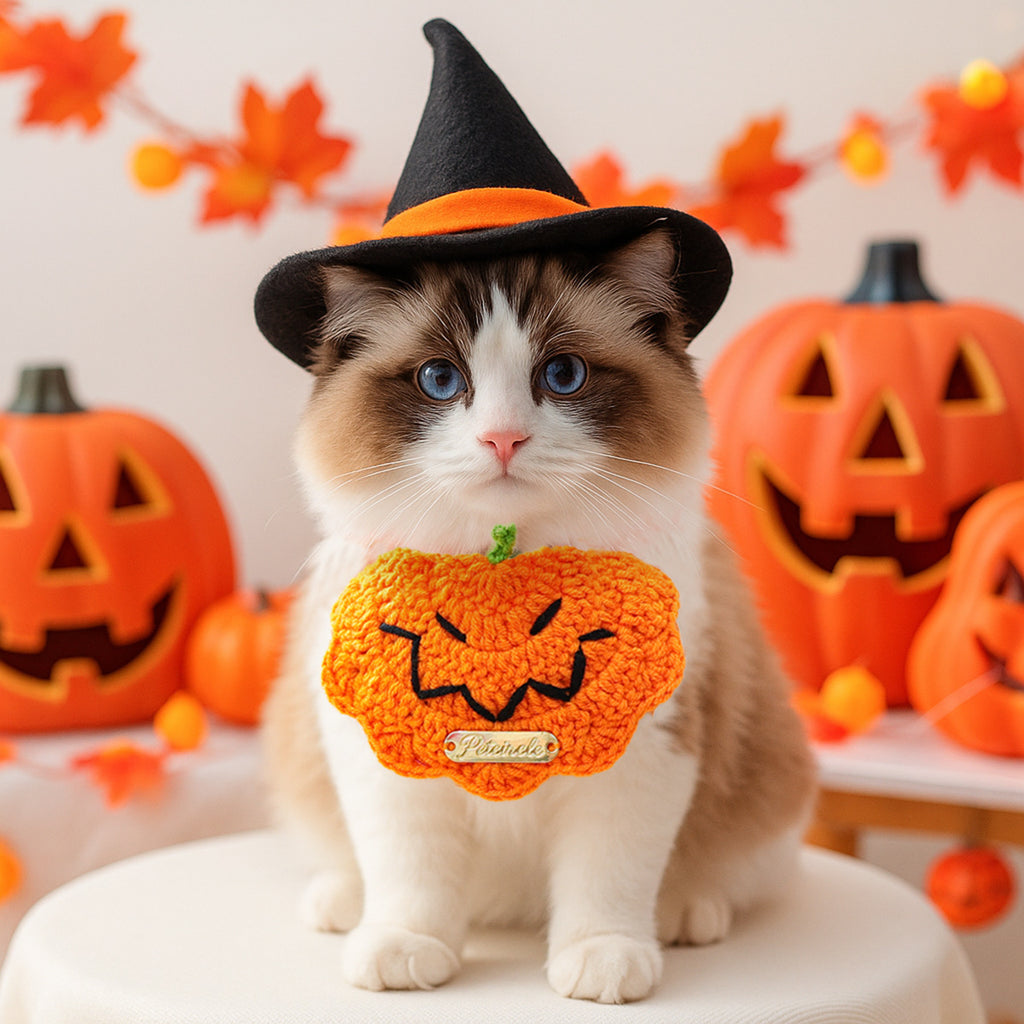 Pet Accessory Halloween Gold Label Knit Bandana Cat Dog Bib Ghost Festival Cartoon Pumpkin Tied Neckwear
