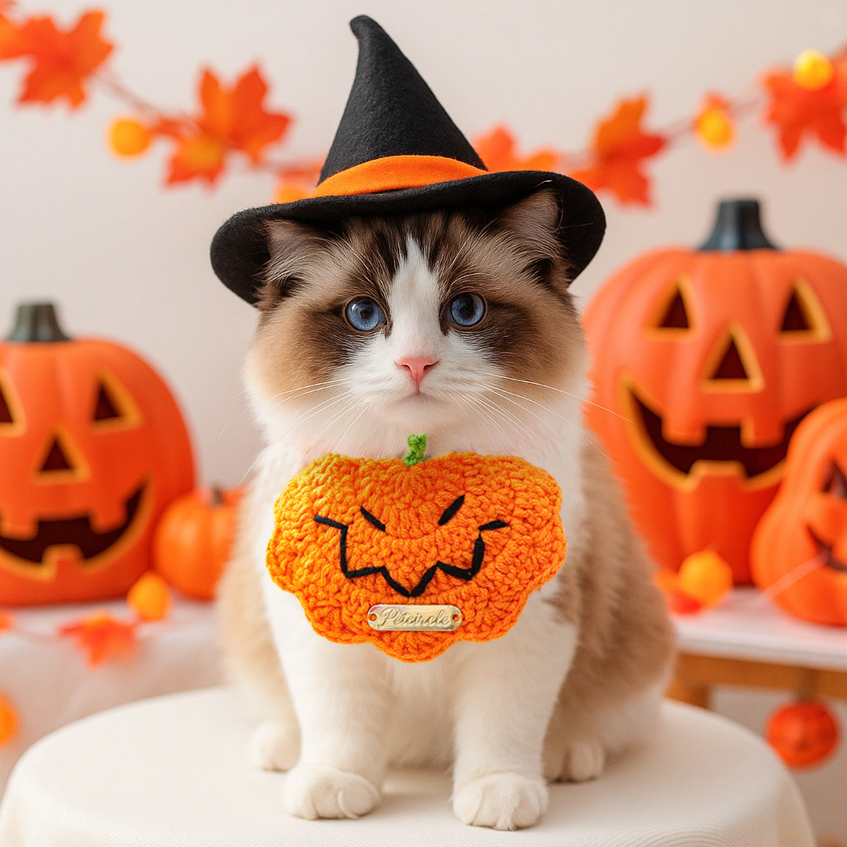 Pet Accessory Halloween Gold Label Knit Bandana Cat Dog Bib Ghost Festival Cartoon Pumpkin Tied Neckwear